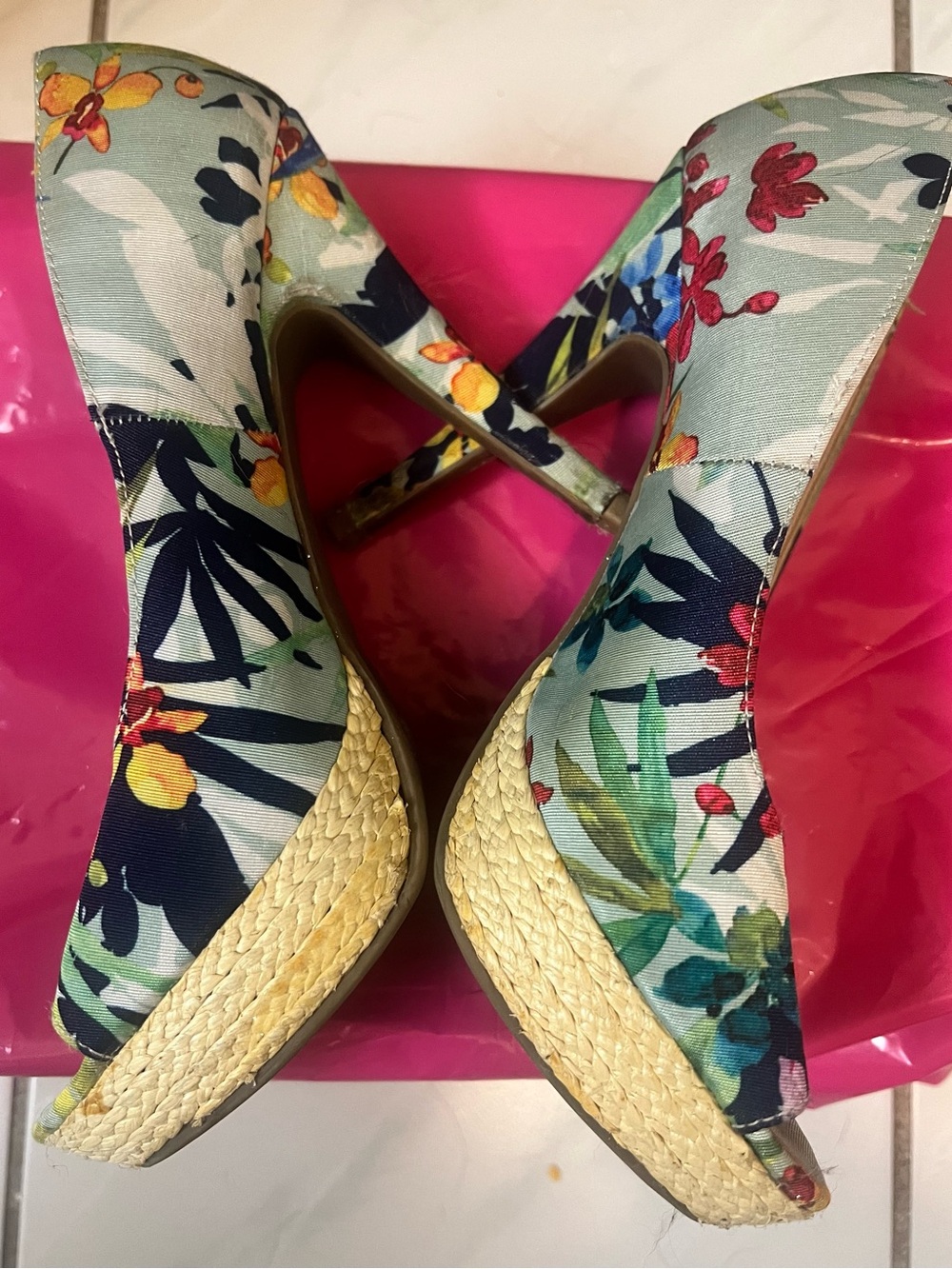 Floral Espadrille Platform Heels - Multicolor